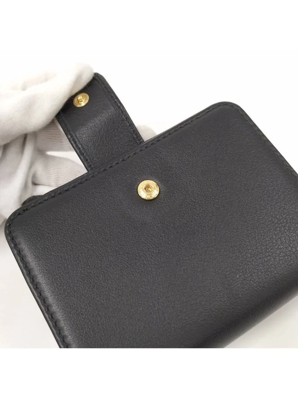 Prada 2 Folding Wallet Leather Black